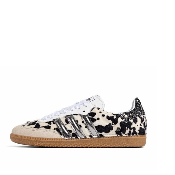 Adidas Custom Cow Print Sneakers With Textured Stripes - NWT